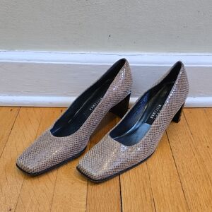 VTG, Stuart Weitzman, 90s Snake Print Square Toe Pumps, Browns, GUC, Women's 8.5